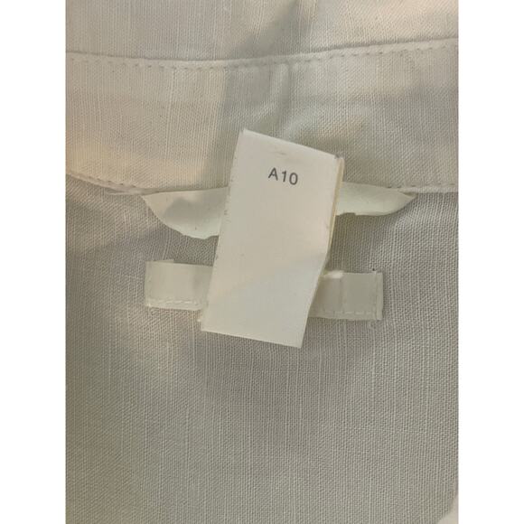 Linen Blend White Button Down Blouse Two Front Chest Pockets Size Medium - Picture 4 of 9